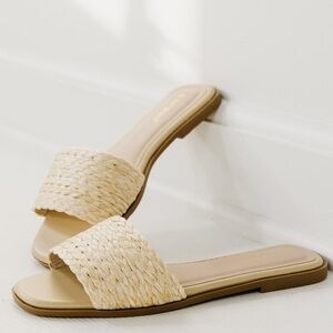 Bamboo The Sunhat Raffia Woven Straw Slide Slip On Nude Natural Sandal